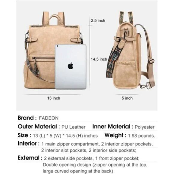 New Vegan Leather Large Travel Backpacks Purses for Women - Picture 6 of 7